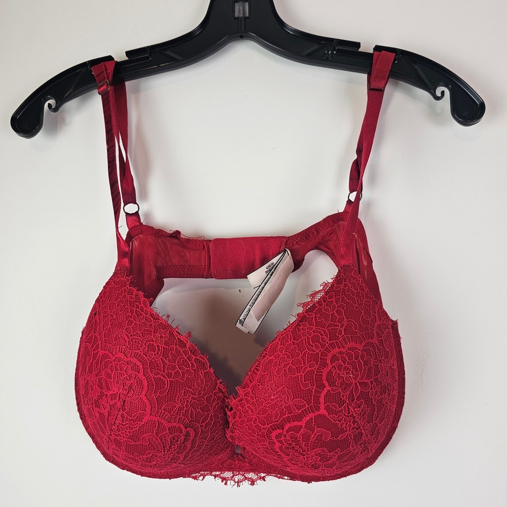 Victoria's Secret Dream Angels Red Lace Push-Up Bra 38C Underwire Eyelash Trim